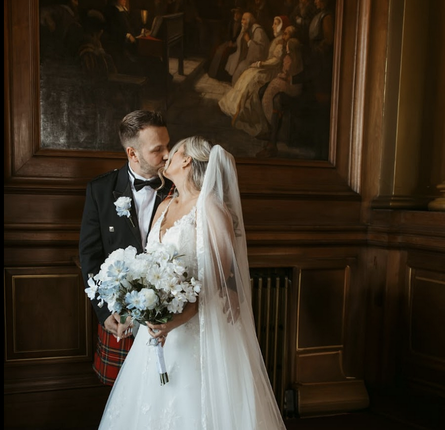 Real wedding featuring hired faux flowers from Hire and Admire Blooms